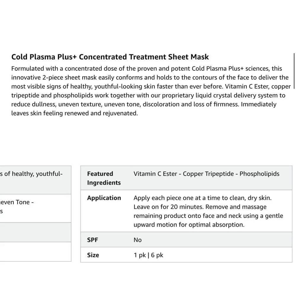 Perricone MD Cold Plasma Plus+ Concentrated Trearment‎ Sheet Mask